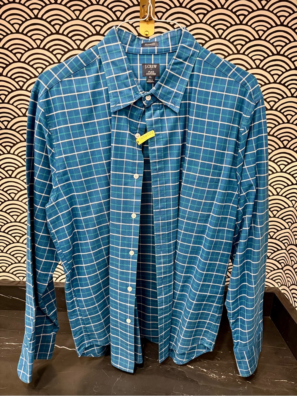 J. Crew Teal Blue Windowpane Plaid Oxford Button-Down Shirt